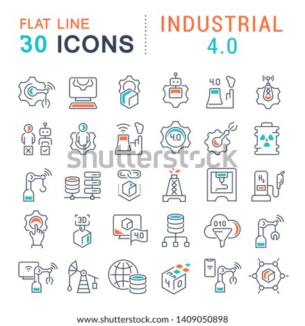 Set of vector line icons of industrial 4.0 for modern concepts, web and apps.