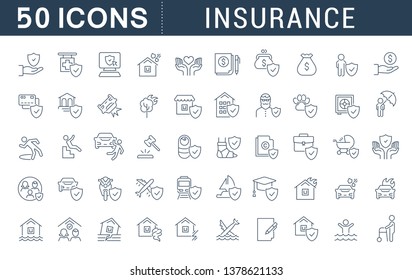 Set of vector line icons of insurance for modern concepts, web and apps. 