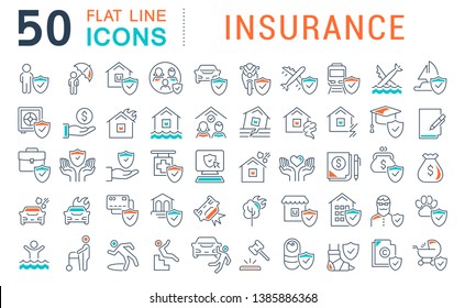 Set of vector line icons of insurance for modern concepts, web and apps. 