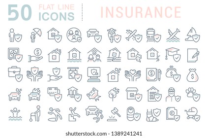 Set of vector line icons of insurance for modern concepts, web and apps. 