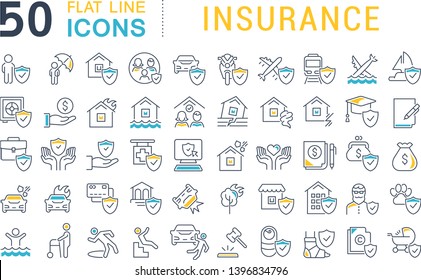 Set of vector line icons of insurance for modern concepts, web and apps. 