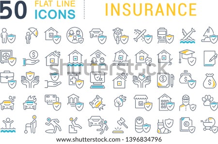 Set of vector line icons of insurance for modern concepts, web and apps. 