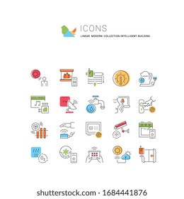 Set of vector line icons of intelligent building for modern concepts, web and apps.