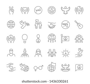 Set of vector line icons of international day of peace for modern concepts, web and apps.