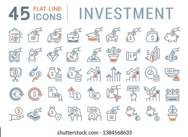 Set of vector line icons of investment for modern concepts, web and apps. Collection of infographics logos and pictograms.