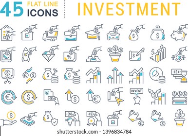 Set of vector line icons of investment for modern concepts, web and apps. Collection of infographics logos and pictograms.