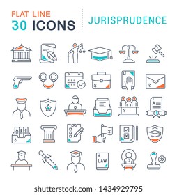 Set of vector line icons of jurisprudence for modern concepts, web and apps.