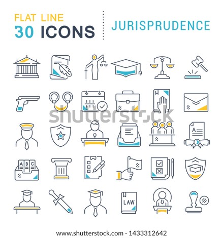 Set of vector line icons of jurisprudence for modern concepts, web and apps.