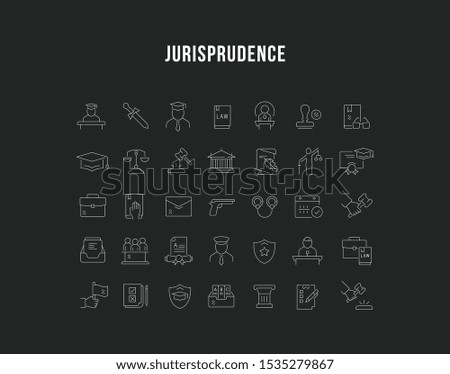 Set of vector line icons of jurisprudence for modern concepts, web and apps.