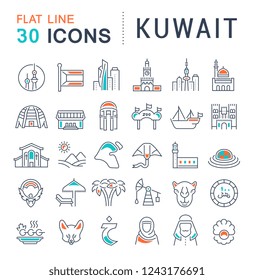 Set of vector line icons of kuwait for modern concepts, web and apps.