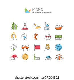 Set of vector line icons of kuwait for modern concepts, web and apps.