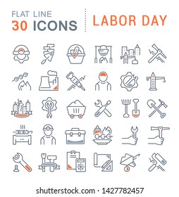 Set of vector line icons of labor day for modern concepts, web and apps.