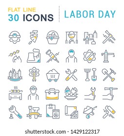 Set of vector line icons of labor day for modern concepts, web and apps.
