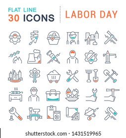 Set of vector line icons of labor day for modern concepts, web and apps.