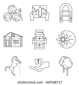 Set of vector line icons in linear design. Eco, ecotourism and recycle elements for mobile concepts and web apps. Modern infographic logo collection.