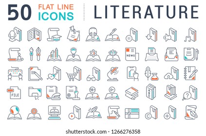 Set of vector line icons of literature for modern concepts, web and apps.