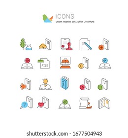Set of vector line icons of literature for modern concepts, web and apps.