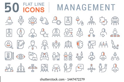 Set of vector line icons of management for modern concepts, web and apps. 