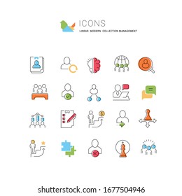 Set of vector line icons of management for modern concepts, web and apps. 