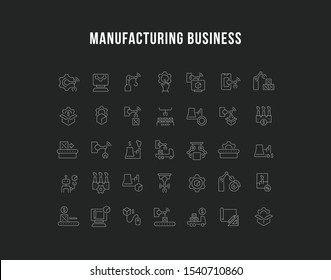 Set of vector line icons of manufacturing business for modern concepts, web and apps. 