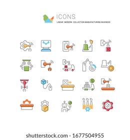 Set of vector line icons of manufacturing business for modern concepts, web and apps. 