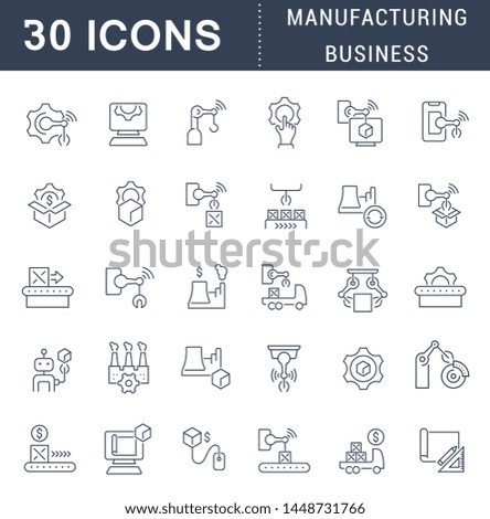 Set of vector line icons of manufacturing business for modern concepts, web and apps. 