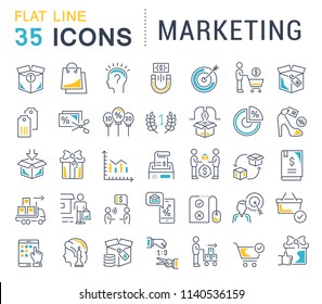 Set of vector line icons of marketing for modern concepts, web and apps.
