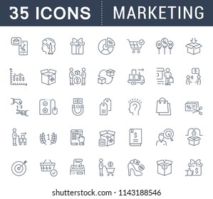 Set of vector line icons of marketing for modern concepts, web and apps. Collection of infographics elements, logos and pictograms.