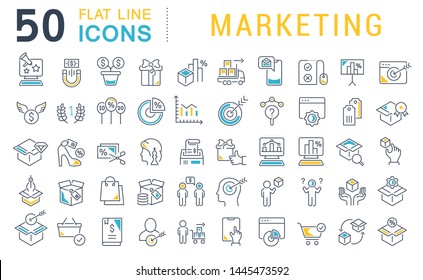 Set of vector line icons of marketing for modern concepts, web and apps.