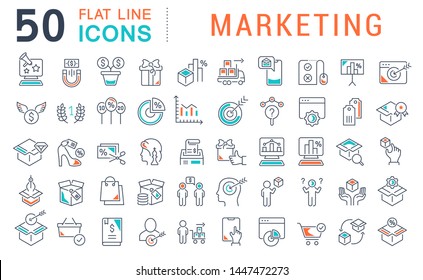 Set of vector line icons of marketing for modern concepts, web and apps.