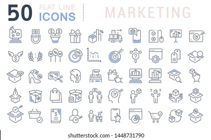 Set of vector line icons of marketing for modern concepts, web and apps. Set of vector line icons of marketing for modern concepts, web and apps.