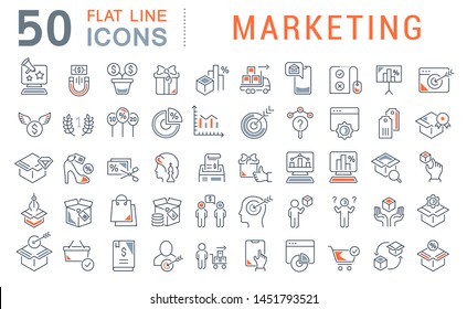 Set of vector line icons of marketing for modern concepts, web and apps. Set of vector line icons of marketing for modern concepts, web and apps.
