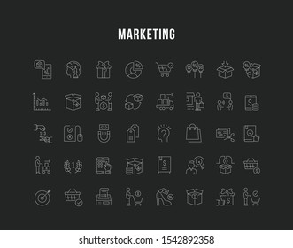 Set of vector line icons of marketing for modern concepts, web and apps. Collection of infographics elements, logos and pictograms.