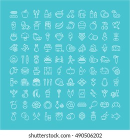 Set vector line icons meal and fast food in flat design with elements for mobile concepts and web. Collection modern infographic logo and pictogram.