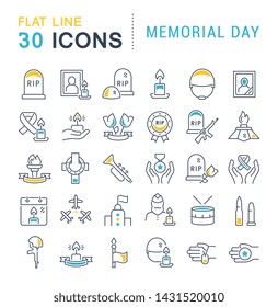 Set of vector line icons of memorial day for modern concepts, web and apps.