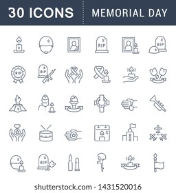 Set of vector line icons of memorial day for modern concepts, web and apps.