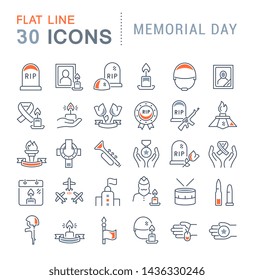 Set of vector line icons of memorial day for modern concepts, web and apps.