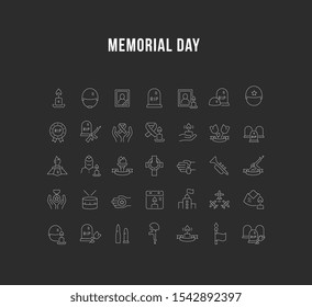 Set of vector line icons of memorial day for modern concepts, web and apps.