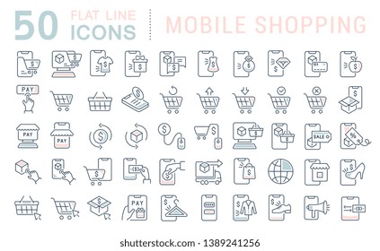 Set of vector line icons of mobile shopping for modern concepts, web and apps.
