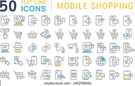 Set of vector line icons of mobile shopping for modern concepts, web and apps.