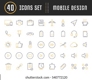 Set vector line icons mobile design and development in flat  with elements for  concepts and web apps. Collection modern infographic logo and pictogram.