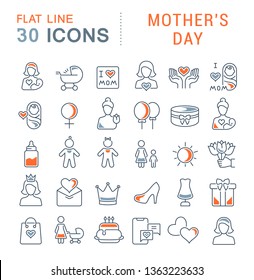Set of vector line icons of mother's day for modern concepts, web and apps. 