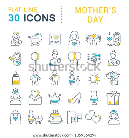 Set of vector line icons of mother's day for modern concepts, web and apps. 