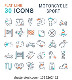 Set of vector line icons of motorcycle sport for modern concepts, web and apps.