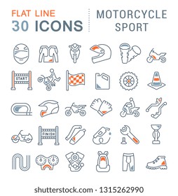 Set of vector line icons of motorcycle sport for modern concepts, web and apps.