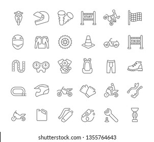 Set of vector line icons of motorcycle sport for modern concepts, web and apps.