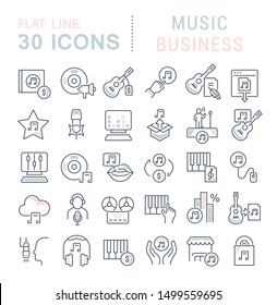 Set of vector line icons of music business for modern concepts, web and apps. 