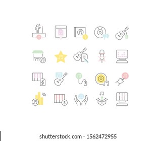 Set of vector line icons of music business for modern concepts, web and apps. 