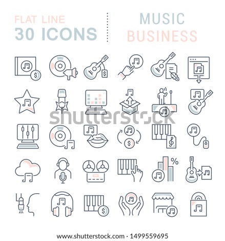 Set of vector line icons of music business for modern concepts, web and apps. 