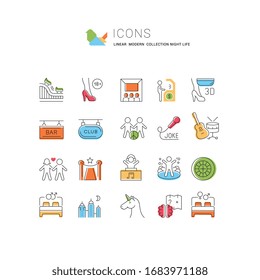 Set of vector line icons of night life for modern concepts, web and apps.